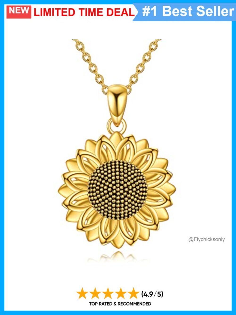 Sterling Silver Sunflower Pendant Necklace 18+2 Inch Chain